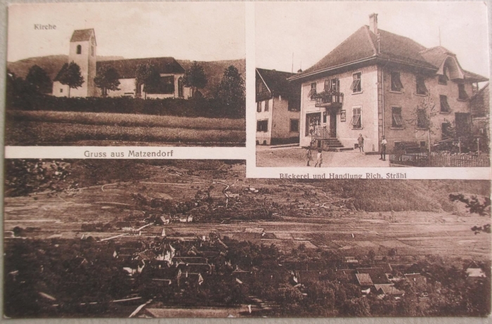<p>3 Bildkarte : Kirche - Gruss aus Matzendorf- Bäckerei und Handlung Strähl , Karte Top Zustand</p>